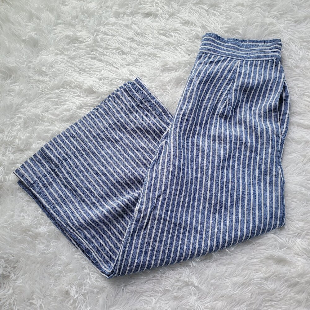 beachlunchlounge Linen Pants with Pockets - Blue and White Vertical Stripe